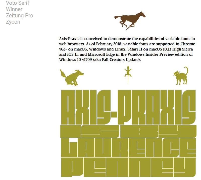 Google 一直力推可变字体，Figma 也直接支持可变字体，此时就需要工具来方便地测试可变字体Axis-Praxis 是可变字体演示工具，搜集和展示了常见可变字体，可选择标题、正文等不同文字块，逐个调节字体包含的所有轴，还能上传自己的字体，每个字符都是一套带有可变参数的绘图脚本
