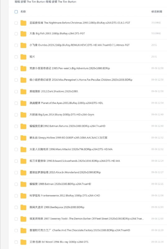 蒂姆·波顿合集 s6e9 #影视20部 #电影 长篇，包括其编剧的《圣诞夜惊魂》全部匹配chs，总容量291.719部1080p，1部《小飞象》2160p （57G）6部短片，《文森特》和《小科学怪人》有chs