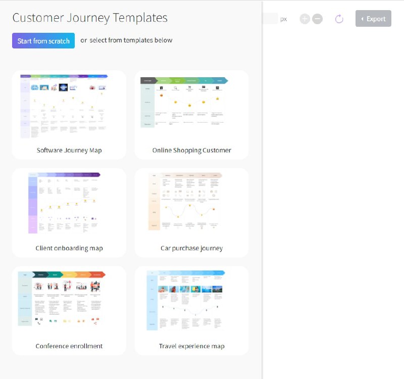 Customer Journey Templates —— 用户体验 #地图 在线 #模版可选择 6 种模板，在网页中直接编辑，快速制作用户体验地图