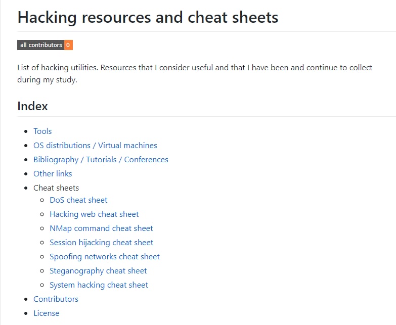 黑客相关资源列表备忘单