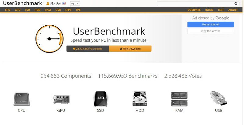 UserBenchmark，一个可以对比CPU、显卡、SSD速度快慢的网站
