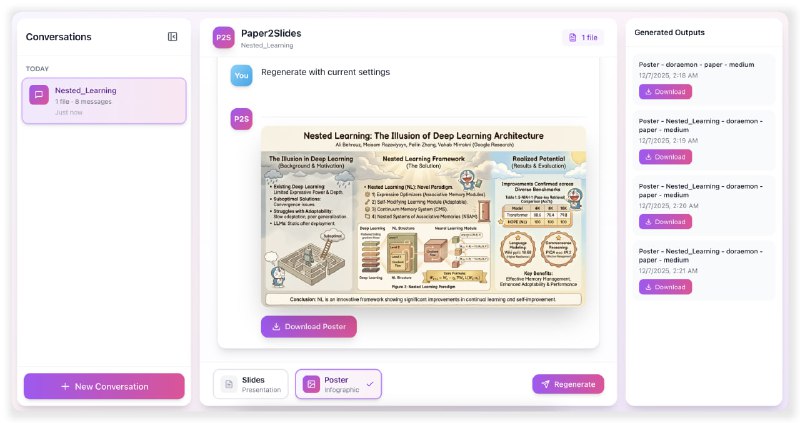科研人员和学生做报告还在手动做PPT？Paper2Slides帮你一键生成专业幻灯片和海报，支持PDF、Word等多种文档格式，精准提取关键内容，自动排版成高质量演示稿