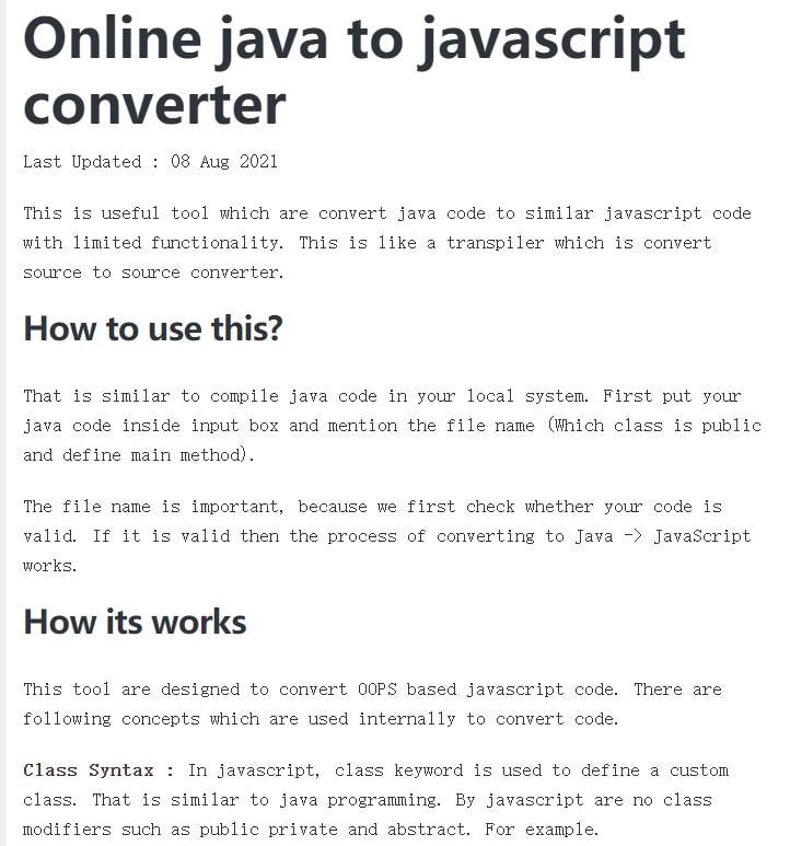 Java 到 javascript 代码转换器